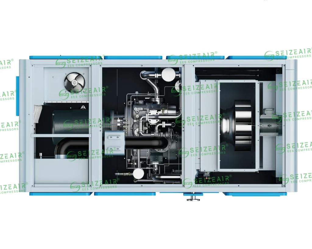 seize air Internal view of dry oil-free air compressor
