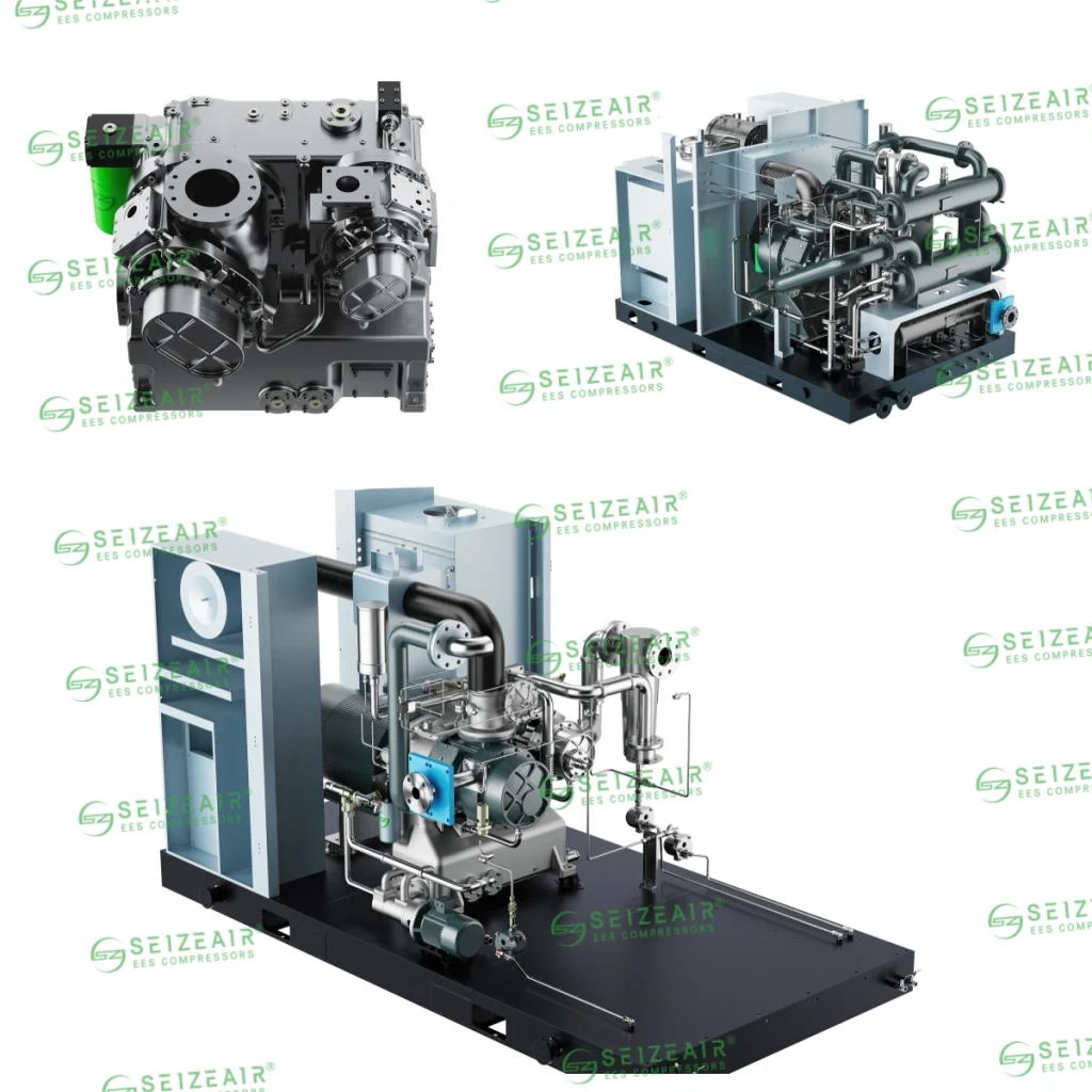 seize air Internal view of dry oil-free air compressor