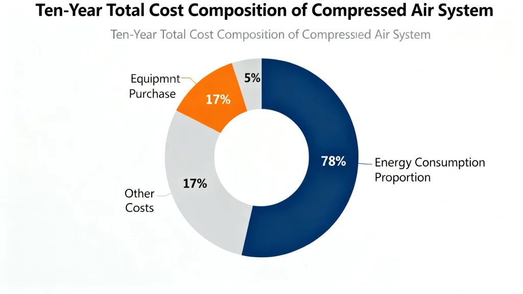 Energy consumption typically represents 75-80% of total compressed air system costs over a ten-year period.