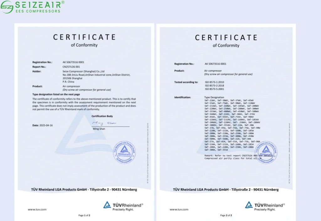 Class 0 oil-free air certification